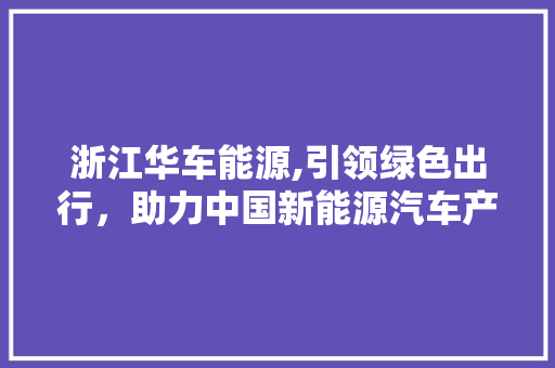 浙江华车能源,引领绿色出行，助力中国新能源汽车产业蓬勃发展