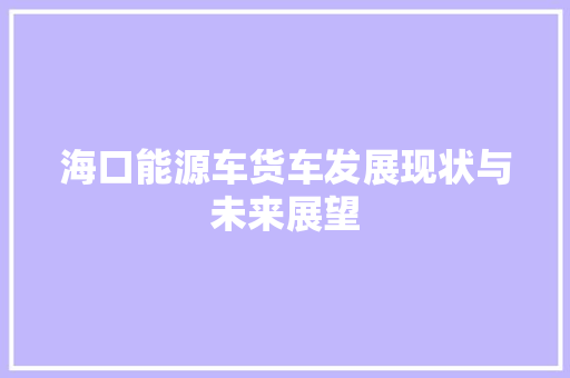 海口能源车货车发展现状与未来展望