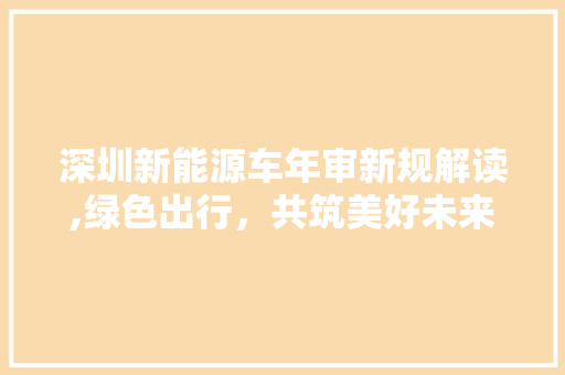 深圳新能源车年审新规解读,绿色出行，共筑美好未来