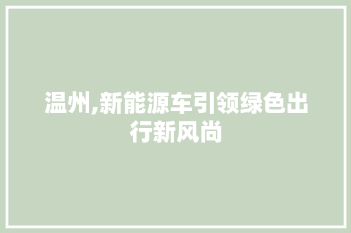 温州,新能源车引领绿色出行新风尚
