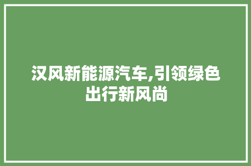 汉风新能源汽车,引领绿色出行新风尚