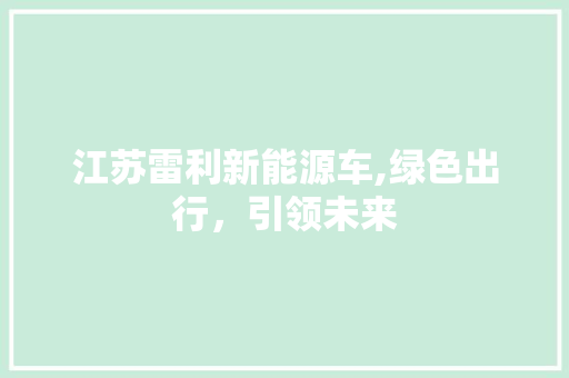 江苏雷利新能源车,绿色出行，引领未来