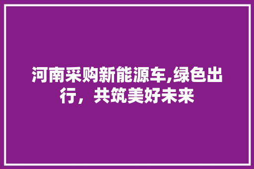 河南采购新能源车,绿色出行，共筑美好未来