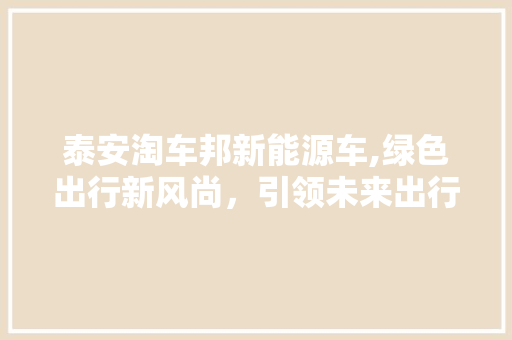 泰安淘车邦新能源车,绿色出行新风尚，引领未来出行潮流
