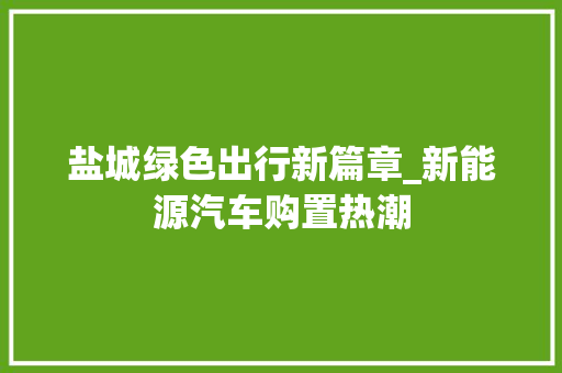 盐城绿色出行新篇章_新能源汽车购置热潮