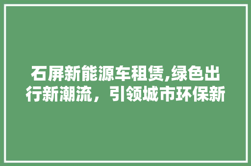 石屏新能源车租赁,绿色出行新潮流，引领城市环保新风尚