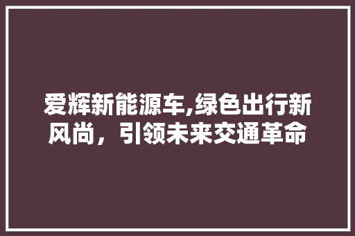 爱辉新能源车,绿色出行新风尚，引领未来交通革命