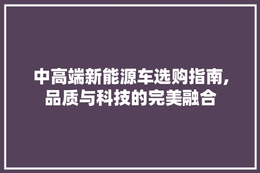 中高端新能源车选购指南,品质与科技的完美融合