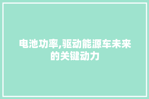 电池功率,驱动能源车未来的关键动力