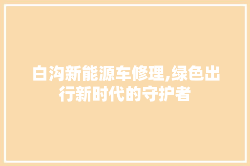 白沟新能源车修理,绿色出行新时代的守护者