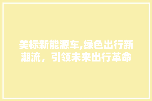 美标新能源车,绿色出行新潮流，引领未来出行革命