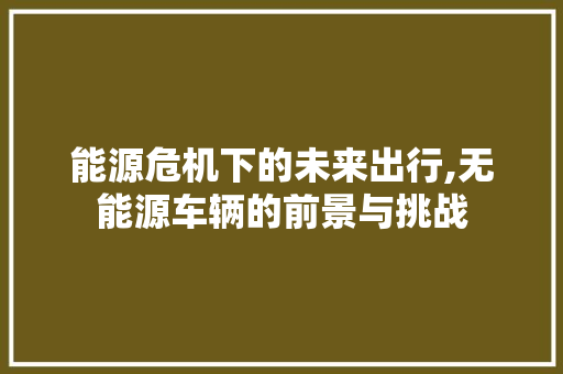 能源危机下的未来出行,无能源车辆的前景与挑战