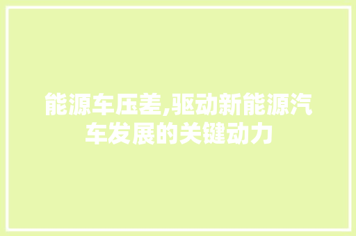 能源车压差,驱动新能源汽车发展的关键动力