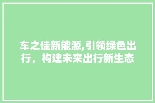 车之佳新能源,引领绿色出行，构建未来出行新生态
