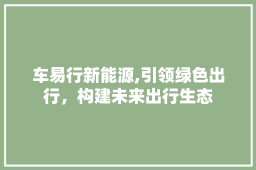 车易行新能源,引领绿色出行，构建未来出行生态
