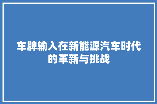车牌输入在新能源汽车时代的革新与挑战 汽车保养
