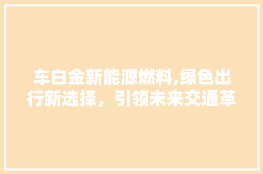 车白金新能源燃料,绿色出行新选择，引领未来交通革命