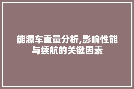 能源车重量分析,影响性能与续航的关键因素