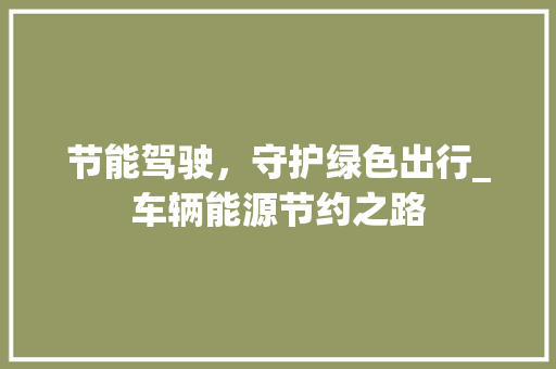 节能驾驶，守护绿色出行_车辆能源节约之路