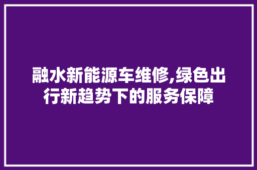 融水新能源车维修,绿色出行新趋势下的服务保障