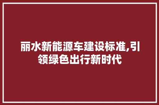 丽水新能源车建设标准,引领绿色出行新时代
