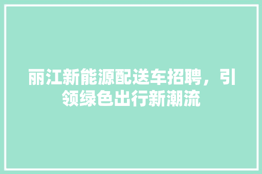 丽江新能源配送车招聘，引领绿色出行新潮流