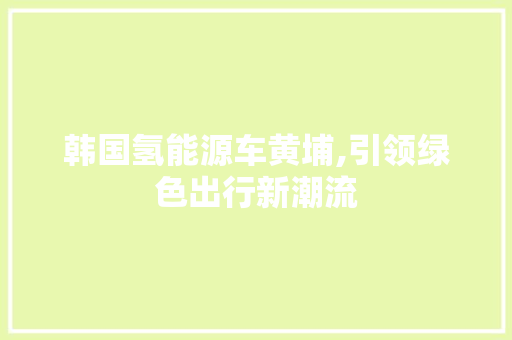 韩国氢能源车黄埔,引领绿色出行新潮流