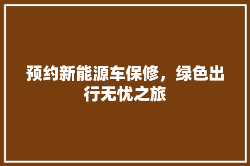 预约新能源车保修，绿色出行无忧之旅
