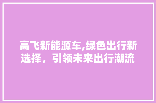 高飞新能源车,绿色出行新选择，引领未来出行潮流
