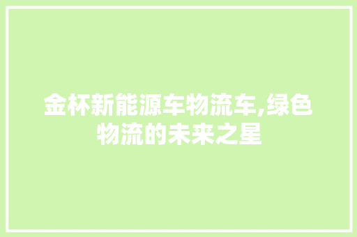 金杯新能源车物流车,绿色物流的未来之星