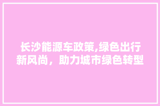 长沙能源车政策,绿色出行新风尚，助力城市绿色转型