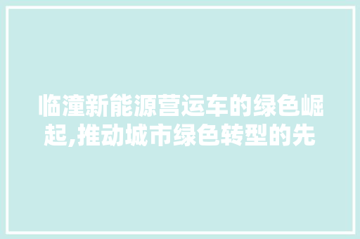 临潼新能源营运车的绿色崛起,推动城市绿色转型的先锋力量