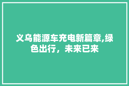 义乌能源车充电新篇章,绿色出行，未来已来
