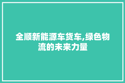 全顺新能源车货车,绿色物流的未来力量 自动驾驶