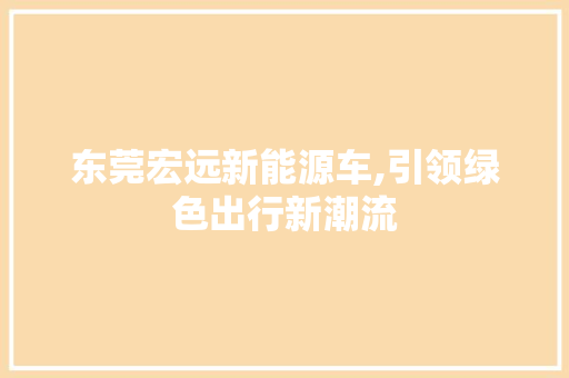 东莞宏远新能源车,引领绿色出行新潮流