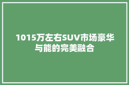 1015万左右SUV市场豪华与能的完美融合