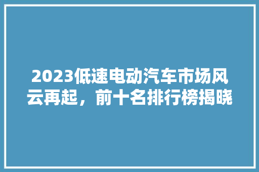 2023低速电动汽车市场风云再起，前十名排行榜揭晓！
