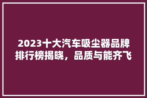2023十大汽车吸尘器品牌排行榜揭晓，品质与能齐飞