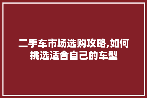 二手车市场选购攻略,如何挑选适合自己的车型 混合动力车