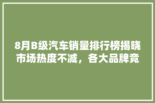 8月B级汽车销量排行榜揭晓市场热度不减，各大品牌竞争激烈