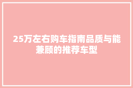 25万左右购车指南品质与能兼顾的推荐车型