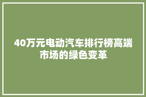 40万元电动汽车排行榜高端市场的绿色变革 汽车配件