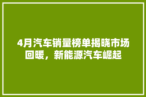 4月汽车销量榜单揭晓市场回暖，新能源汽车崛起