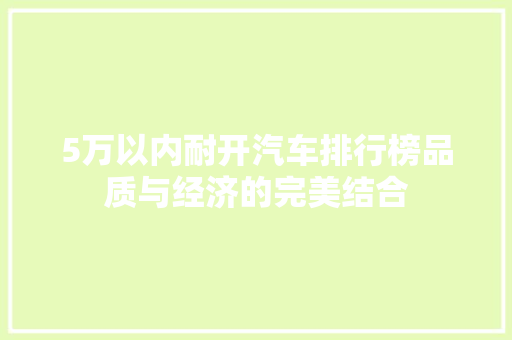5万以内耐开汽车排行榜品质与经济的完美结合