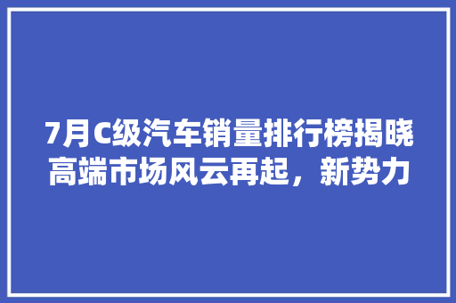 7月C级汽车销量排行榜揭晓高端市场风云再起，新势力挑战传统霸主