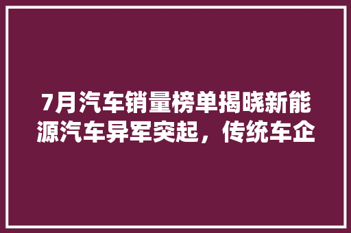 7月汽车销量榜单揭晓新能源汽车异军突起，传统车企转型加速