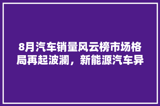 8月汽车销量风云榜市场格局再起波澜，新能源汽车异军突起