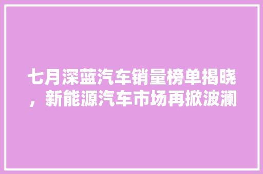 七月深蓝汽车销量榜单揭晓，新能源汽车市场再掀波澜