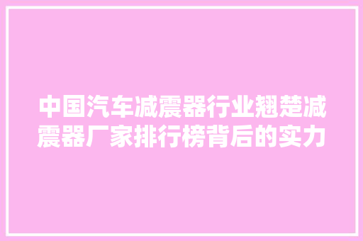 中国汽车减震器行业翘楚减震器厂家排行榜背后的实力与魅力