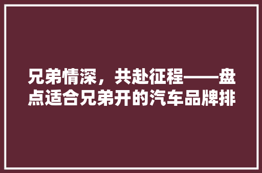 兄弟情深，共赴征程——盘点适合兄弟开的汽车品牌排行榜